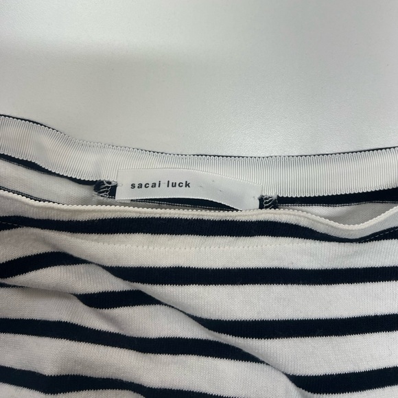 Sacai Luck Dixie Stripe Cotton Dress White Navy Size Small Tunic With Pockets - Picture 11 of 12